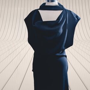 Shameless Free People Navy Blue Sheath Dress with Cowl Neck